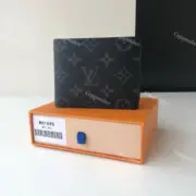 1V 經典老花 滿版Logo 黑色 皮夾短夾錢包