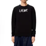 【預售】LOWE 24FW 不規則毛線刺繡logo 圓領衛衣大學T長袖 黑色