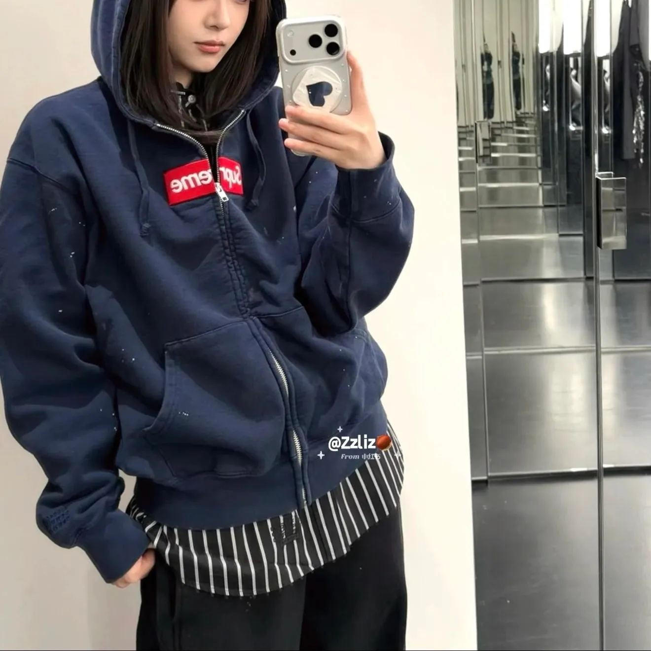 【618新品】Sup x MM6 Maison Margiela SS26 聯名 BoxLogo 拉鍊夾克連帽外套 黑色/深藍
