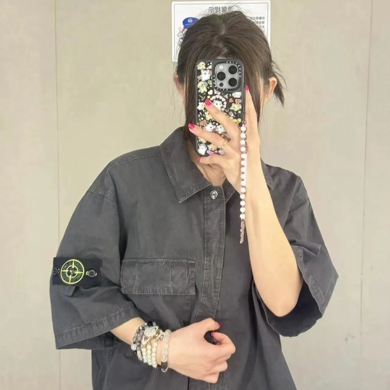 【現貨】STONE ISLAND 26SS 石頭島 純棉梭織袖章 工裝短袖襯衫T恤短袖夾克 黑色