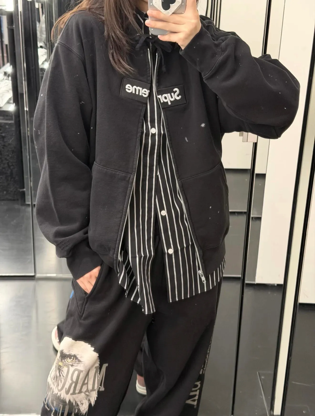【618新品】Sup x MM6 Maison Margiela SS26 聯名 BoxLogo 拉鍊夾克連帽外套 黑色/深藍