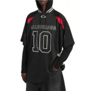 【預售】【過驗】巴黎 BLC 26SS x NBA 聯名 拼接刺繡logo 短袖T恤足球衣 黑色：圖片 2