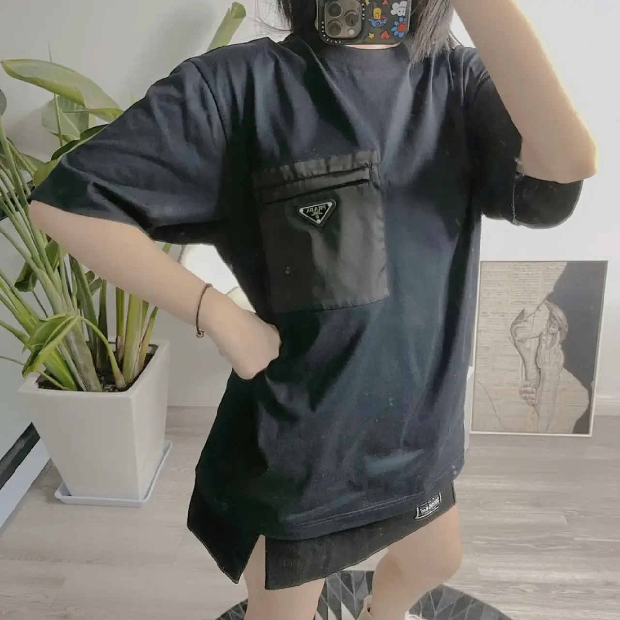 PRA 24SS Re-Nylon and jersey T-shirt 再生尼龍 拼接口袋 三角標鐵牌 短袖T恤