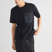 PRA 24SS Re-Nylon and jersey T-shirt 再生尼龍 拼接口袋 三角標鐵牌 短袖T恤：圖片 4