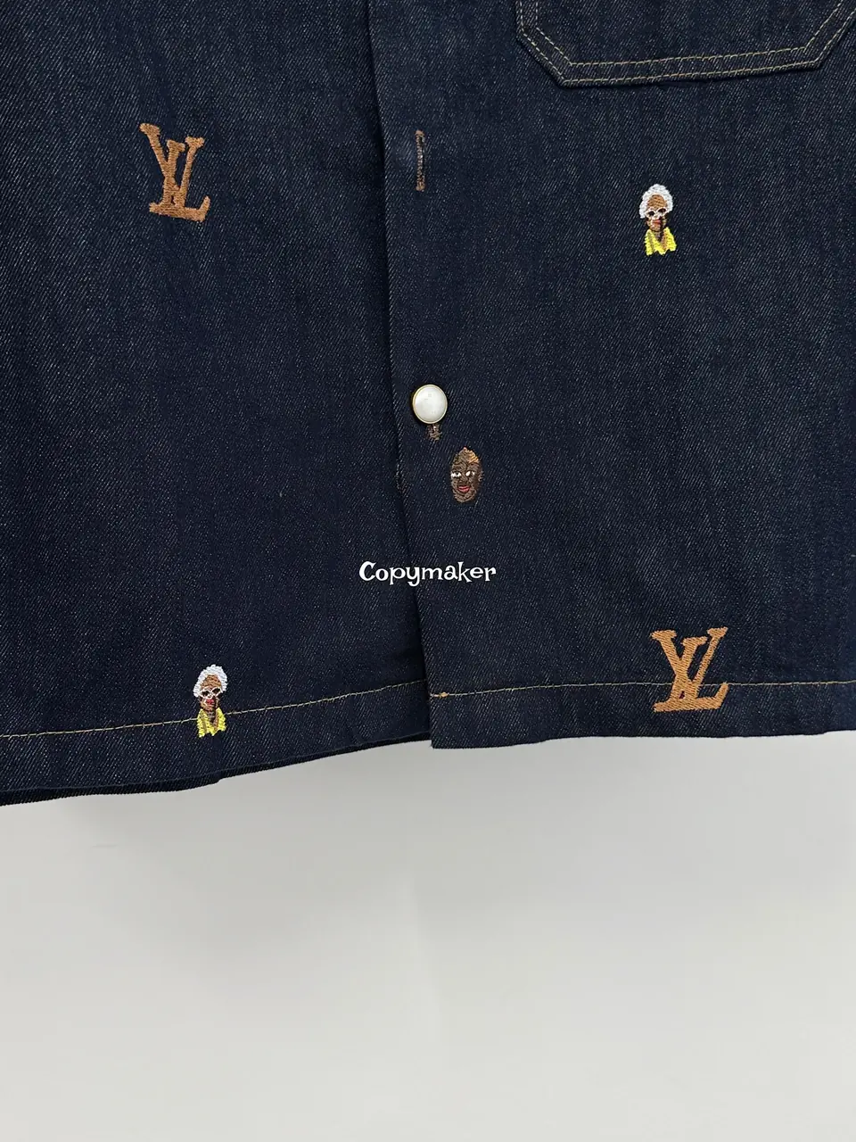 1V SS24 菲董聯名系列 logo字母刺繡圖案 牛仔外套夾克工裝 黑藍色