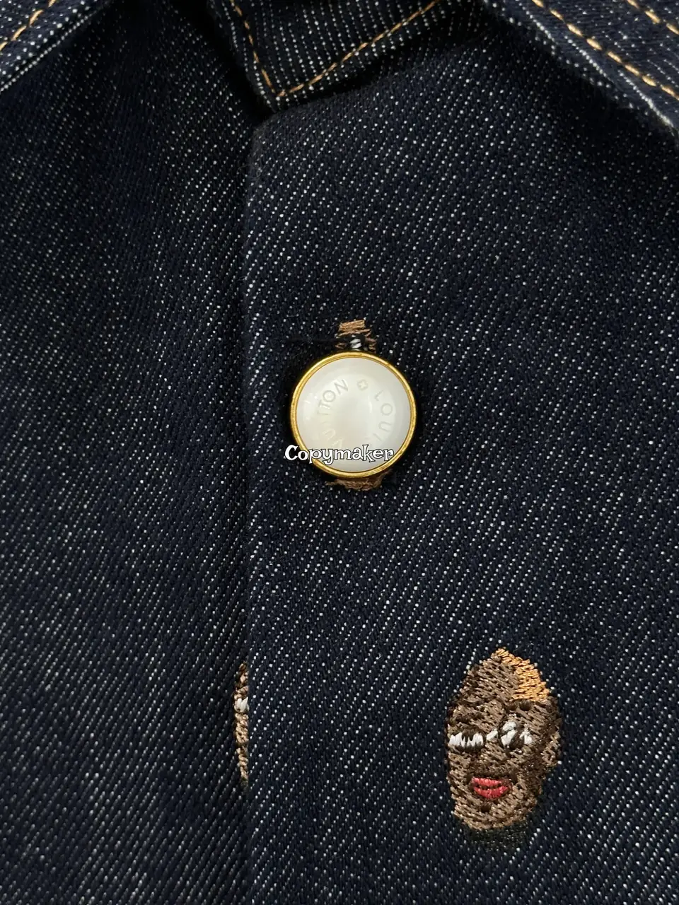 1V SS24 菲董聯名系列 logo字母刺繡圖案 牛仔外套夾克工裝 黑藍色