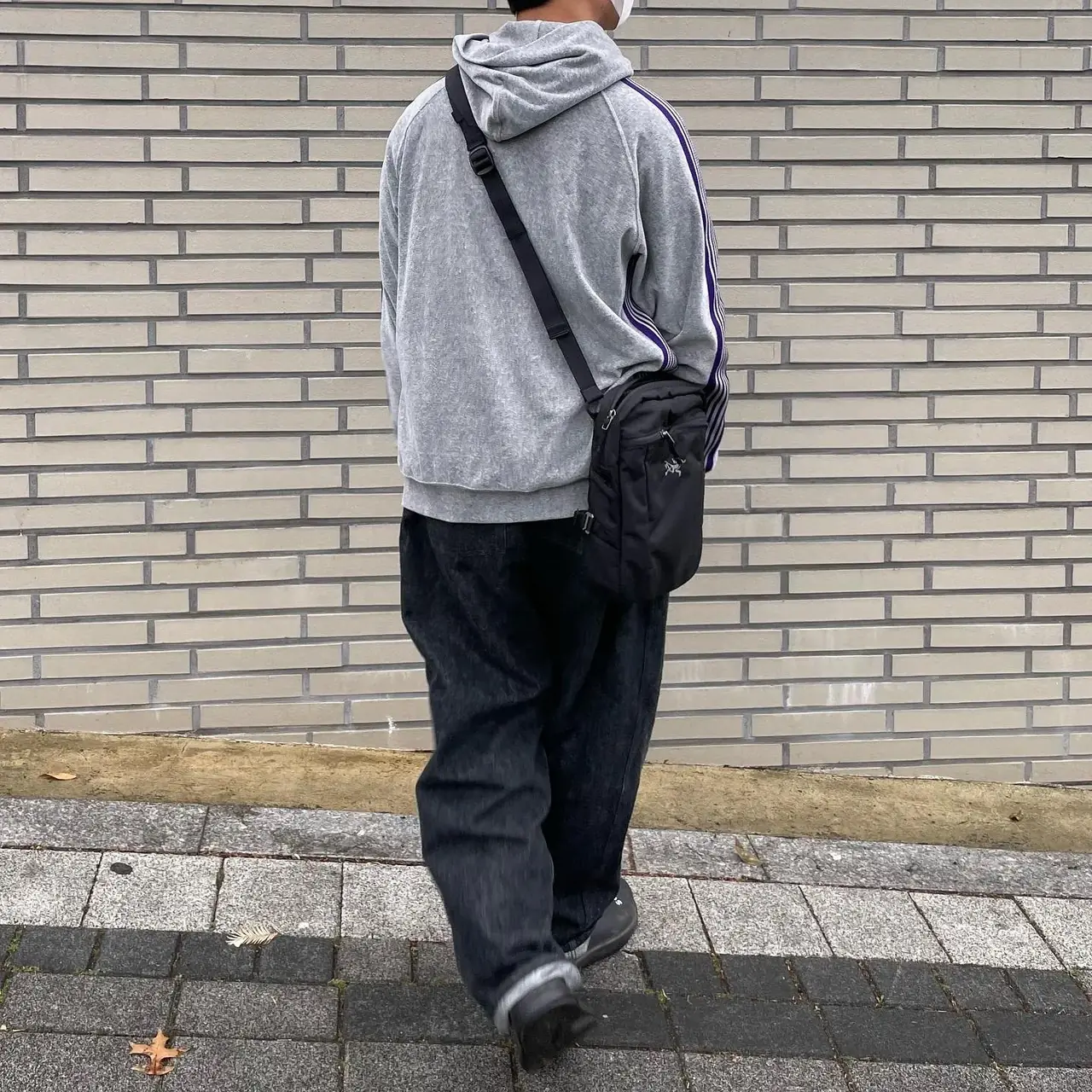 Needles 23AW 蝴蝶刺繡 絲絨復古織帶 帽T連帽衛衣帽衫 灰拼接紫色