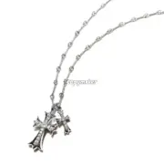 【現貨】Chrome Hearts 雙十字架 經典款 藏銀 滿鑽 莫桑鑽項鍊吊墜 CH克羅心 空哈：圖片 6
