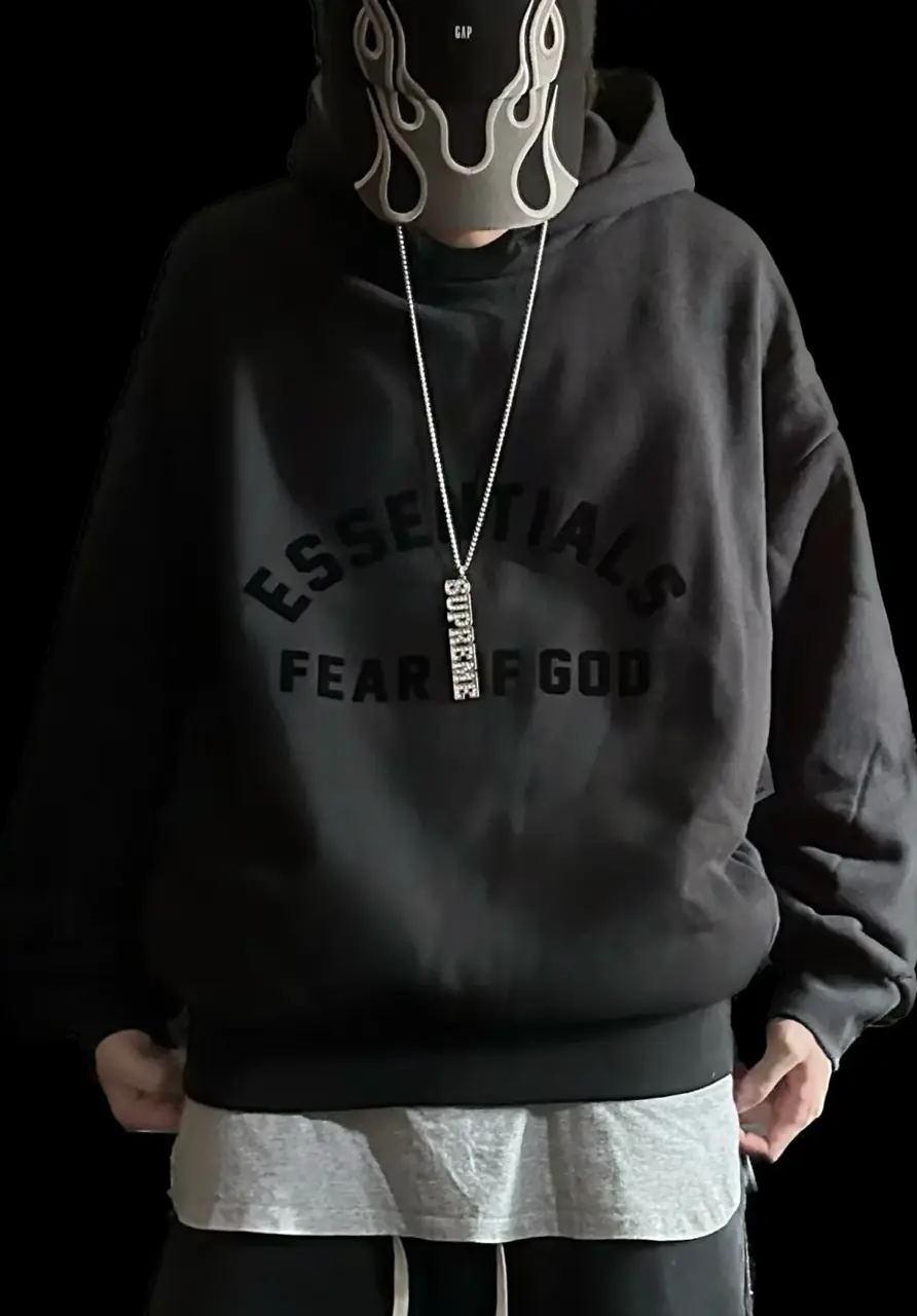 23SS FOG ESSENTIALS 副線膠標 帽T帽衫連帽衛衣 FEAR OF GOD 玄青黑 圓弧字母