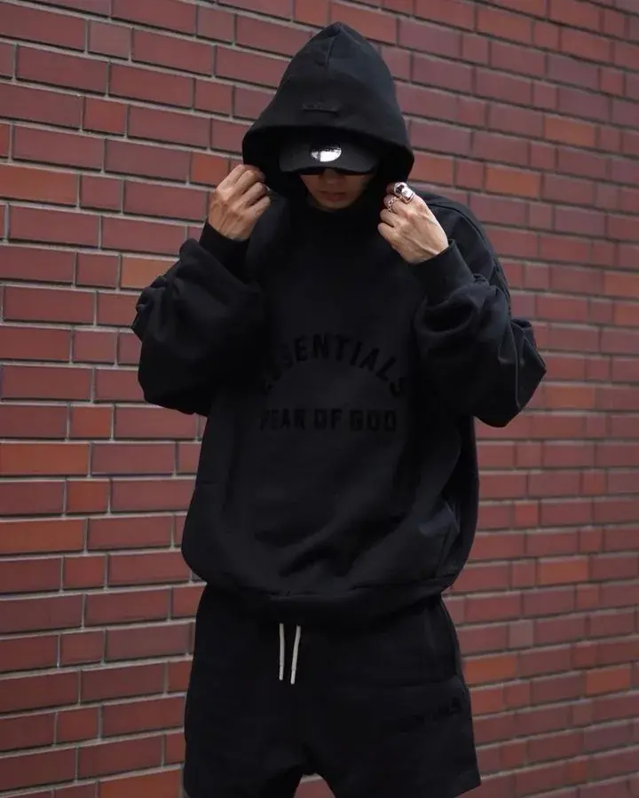 23SS FOG ESSENTIALS 副線膠標 帽T帽衫連帽衛衣 FEAR OF GOD 玄青黑 圓弧字母