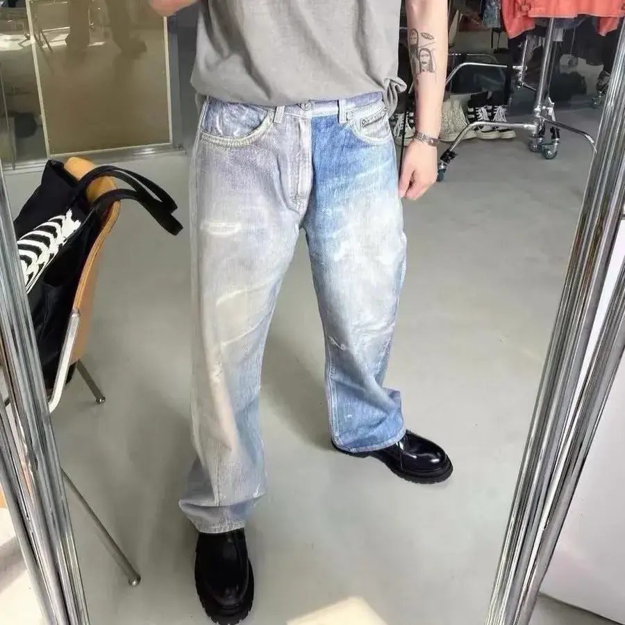 OUR LEGACY 23SS Third Cut 3D印花 塗鴉重工水洗拼色 直筒牛仔褲長褲休閒褲 淺藍色