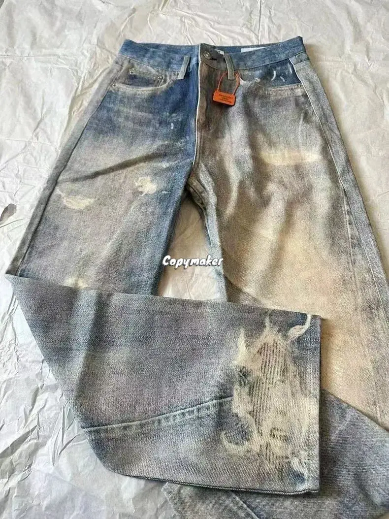 OUR LEGACY 23SS Third Cut 3D印花 塗鴉重工水洗拼色 直筒牛仔褲長褲休閒褲 淺藍色