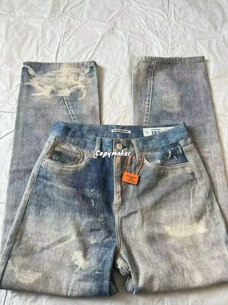 OUR LEGACY 23SS Third Cut 3D印花 塗鴉重工水洗拼色 直筒牛仔褲長褲休閒褲 淺藍色