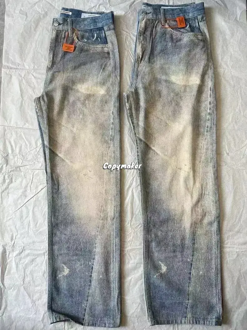 OUR LEGACY 23SS Third Cut 3D印花 塗鴉重工水洗拼色 直筒牛仔褲長褲休閒褲 淺藍色