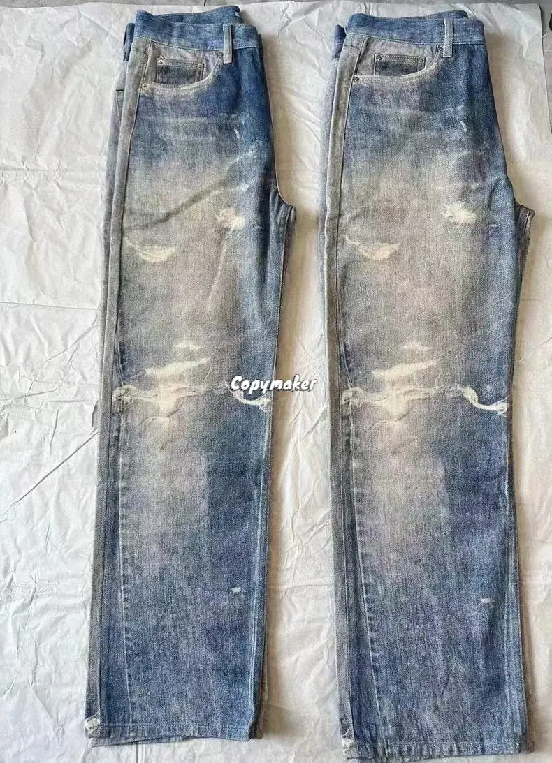 OUR LEGACY 23SS Third Cut 3D印花 塗鴉重工水洗拼色 直筒牛仔褲長褲休閒褲 淺藍色