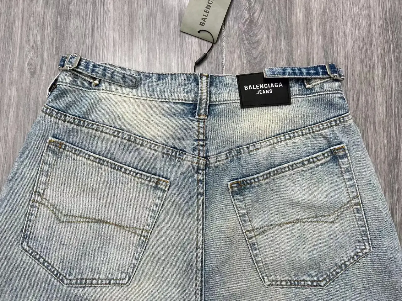 巴黎 BLC 23SS 條紋 水洗刷白 破壞流蘇 牛仔短褲 牛仔褲 休閒褲