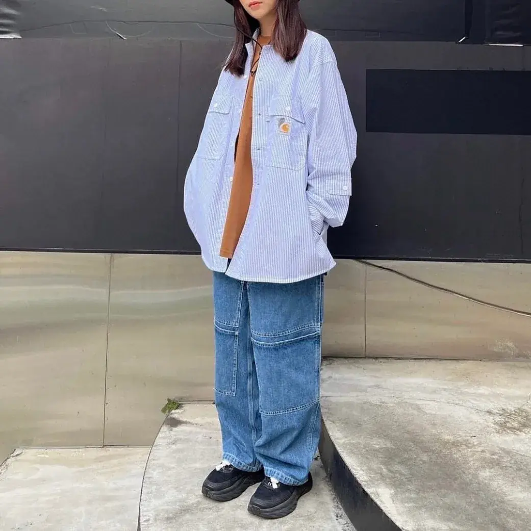 Carhartt WIP x INVINCIBLE 23SS 卡哈特 聯名 條紋復古口袋 襯衫薄夾克 藍色