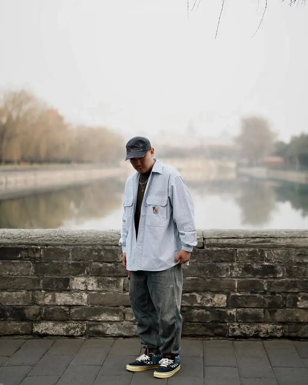 Carhartt WIP x INVINCIBLE 23SS 卡哈特 聯名 條紋復古口袋 襯衫薄夾克 藍色