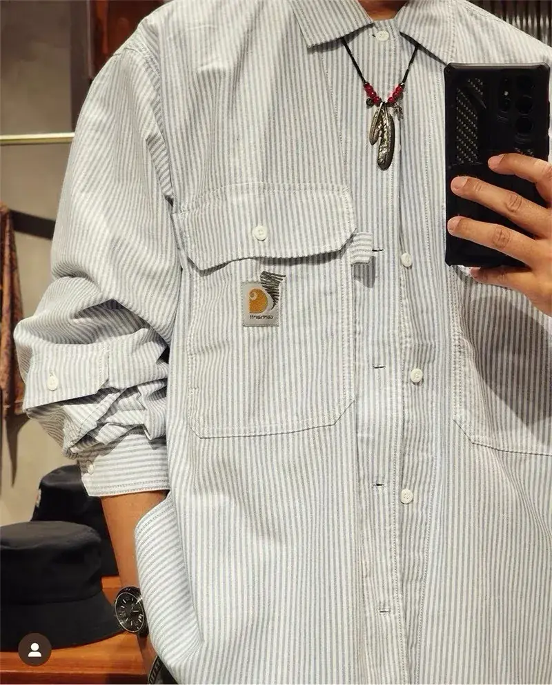 Carhartt WIP x INVINCIBLE 23SS 卡哈特 聯名 條紋復古口袋 襯衫薄夾克 藍色