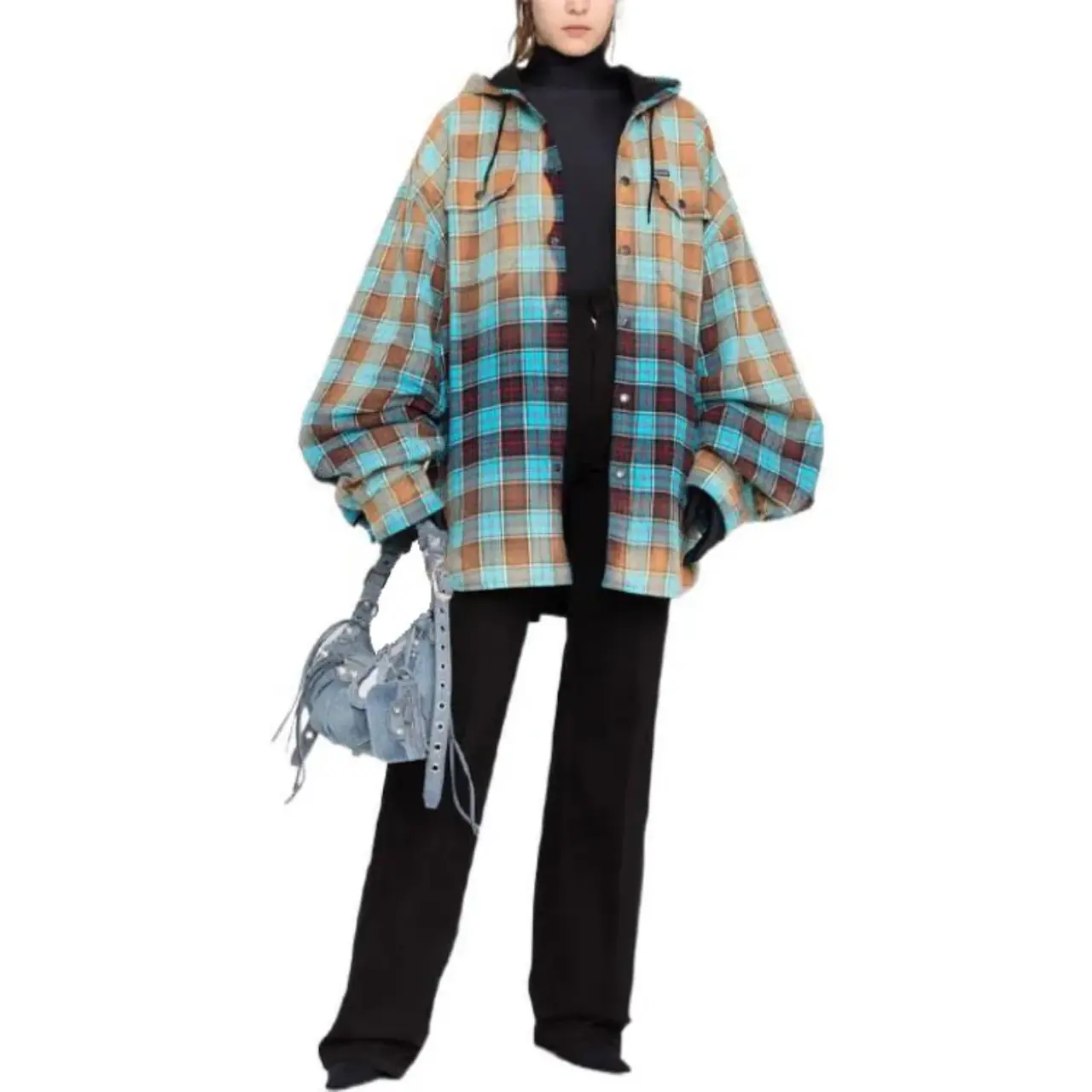 巴黎 BLC 22FW 漸層水洗 格紋 法蘭絨 棉服 外套 夾克