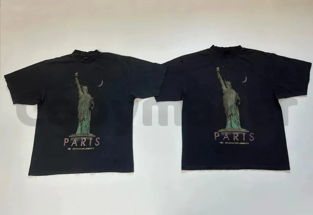 巴黎 BLC 24SS Paris Liberty 自由女神 做舊破洞小破壞 短袖T恤