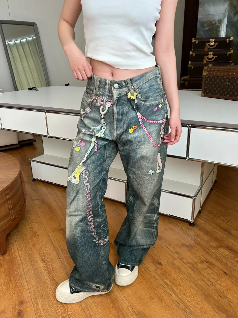 【現貨】Acne Studios 25SS 做舊水洗 糖果鏈條 3D印花 直筒牛仔褲長褲工裝褲 1981M/2006