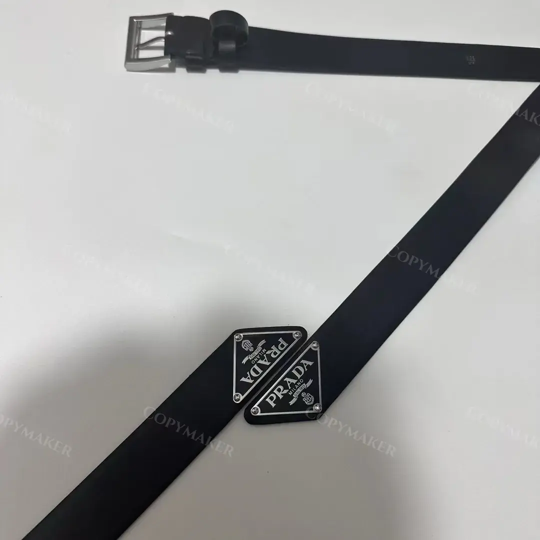 PRA 22FW 三角標 頭層牛皮 鍍銀鈀金 皮帶腰帶