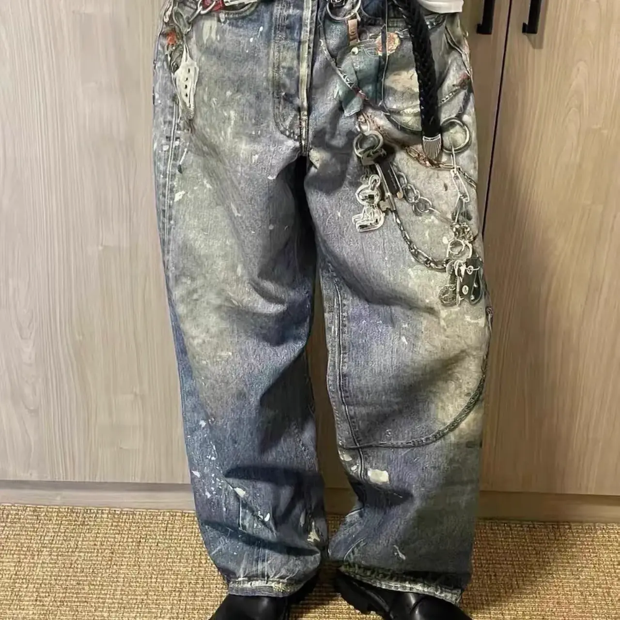 【現貨】Acne Studios 24SS 塗鴉滿版dirtyfit 噴墨baggy 3D印花 直筒牛仔褲長褲工裝褲 1981M