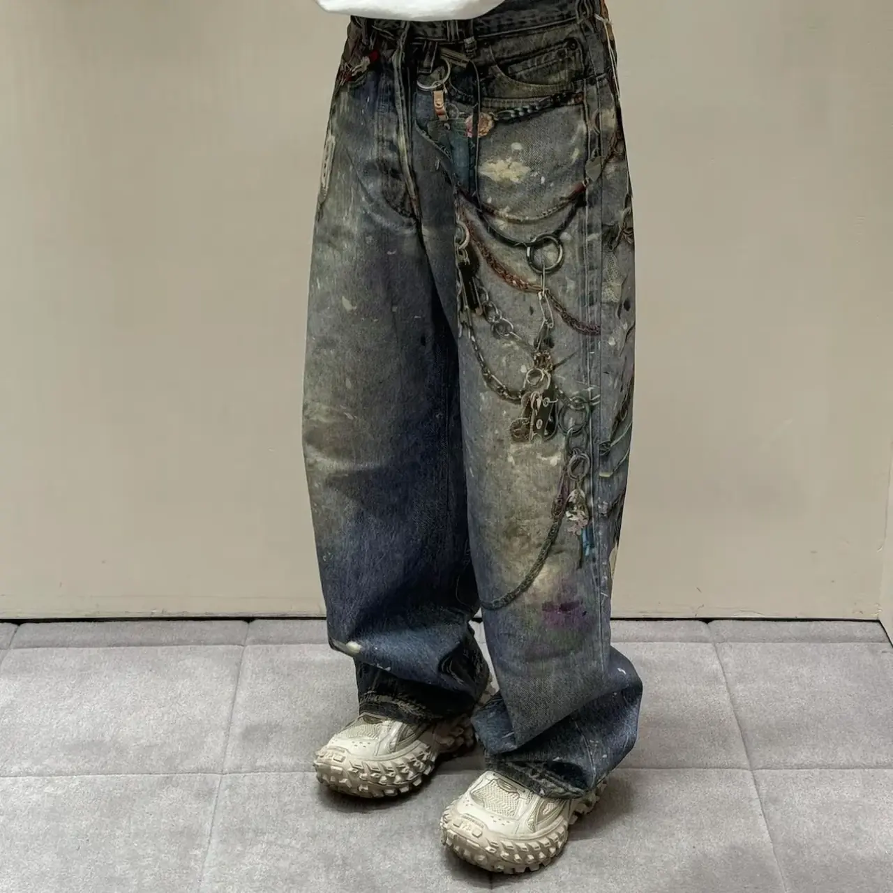 【現貨】Acne Studios 24SS 塗鴉滿版dirtyfit 噴墨baggy 3D印花 直筒牛仔褲長褲工裝褲 1981M