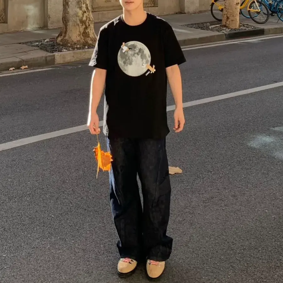 【現貨】【全套包裝】LOWE x Suna Fujita 25SS 聯名 兔子月兔滿月刺繡 短袖T恤 黑色