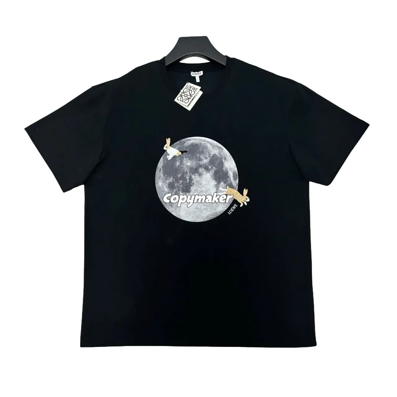 【現貨】【全套包裝】LOWE x Suna Fujita 25SS 聯名 兔子月兔滿月刺繡 短袖T恤 黑色