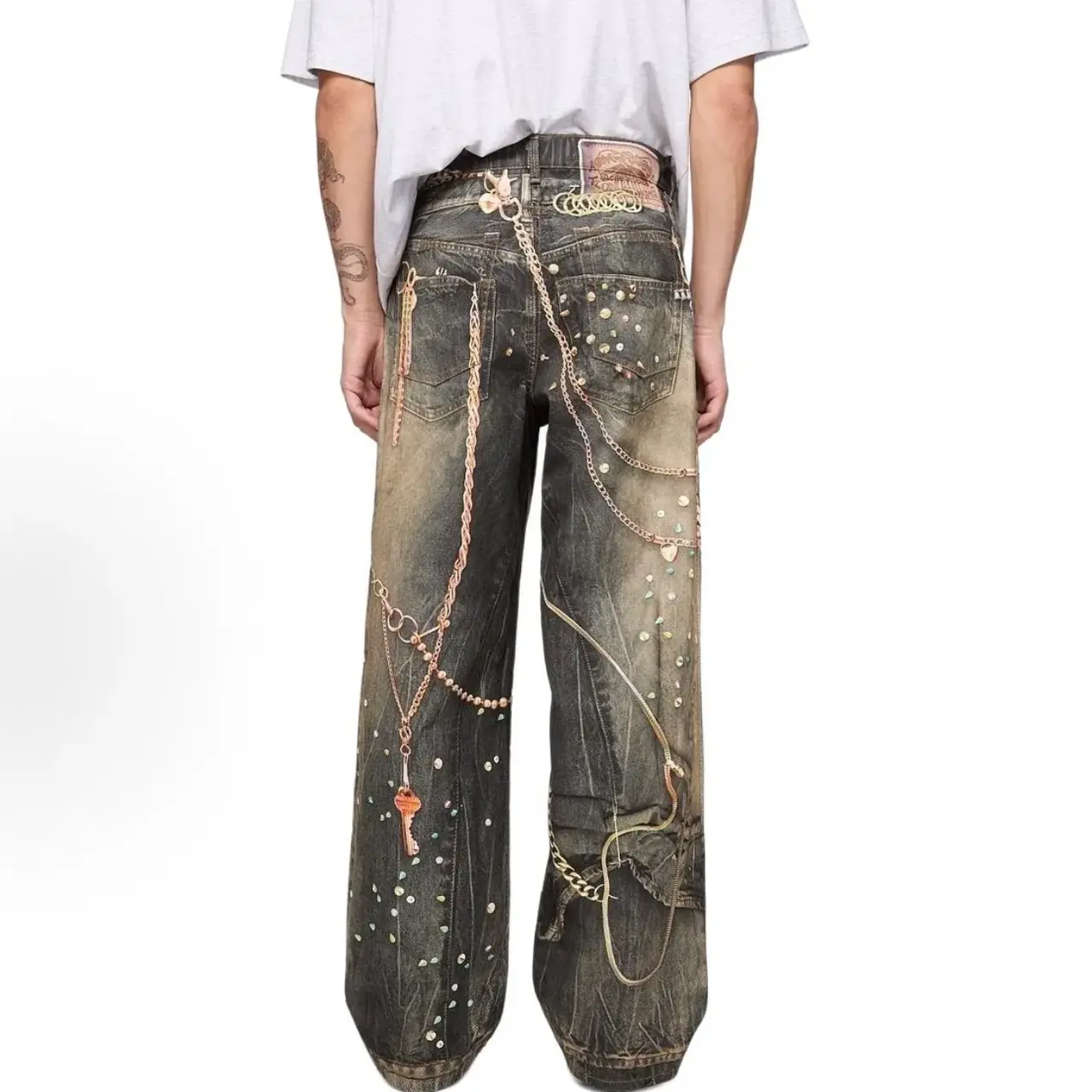 【現貨】【2026新年福利】Acne Studios 26SS 新年限定 黑金鍊條3D印花 牛仔褲工裝褲 1981M