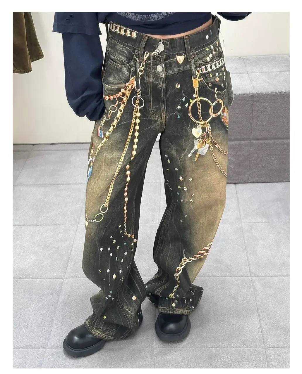 【現貨】【2026新年福利】Acne Studios 26SS 新年限定 黑金鍊條3D印花 牛仔褲工裝褲 1981M