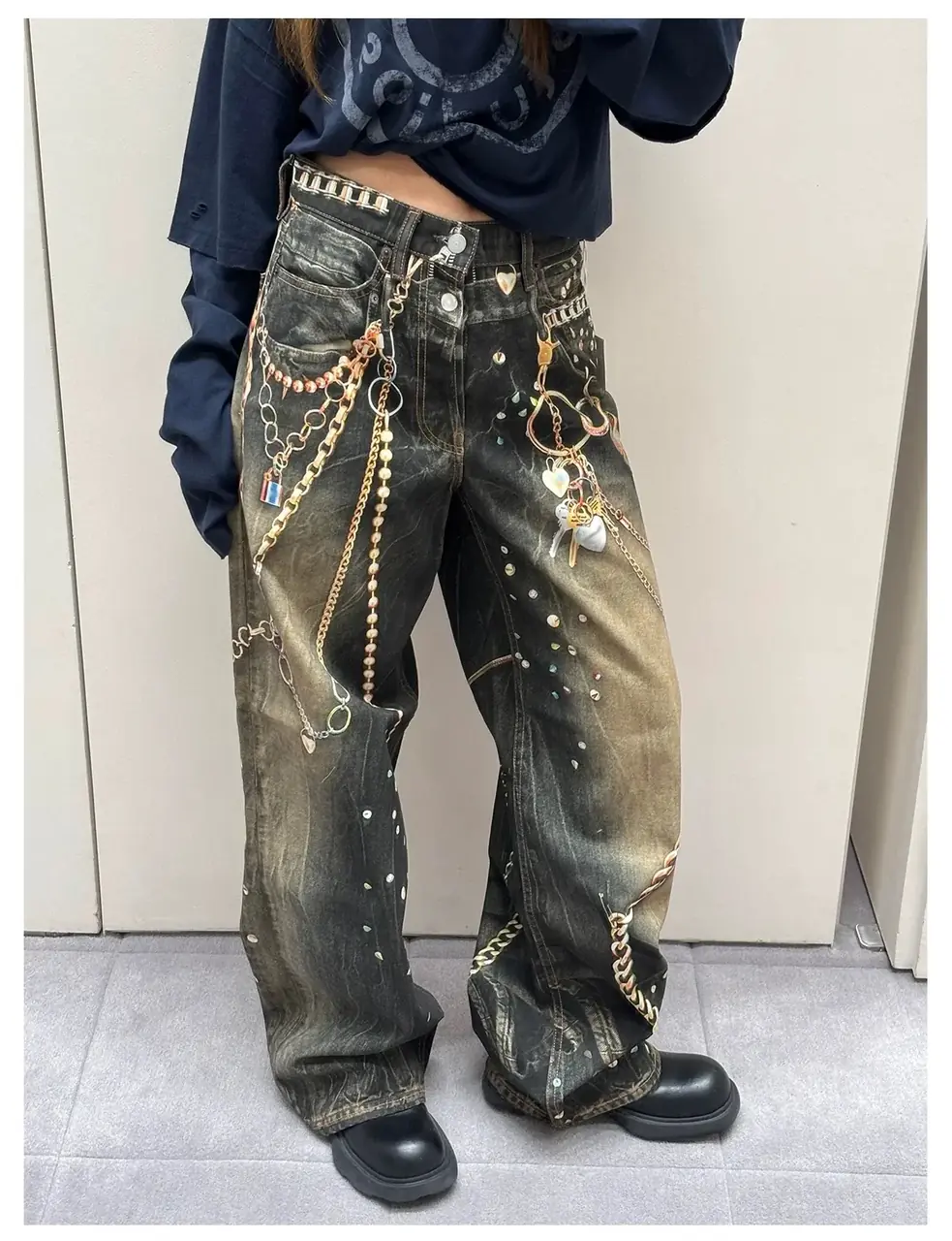 【現貨】【2026新年福利】Acne Studios 26SS 新年限定 黑金鍊條3D印花 牛仔褲工裝褲 1981M