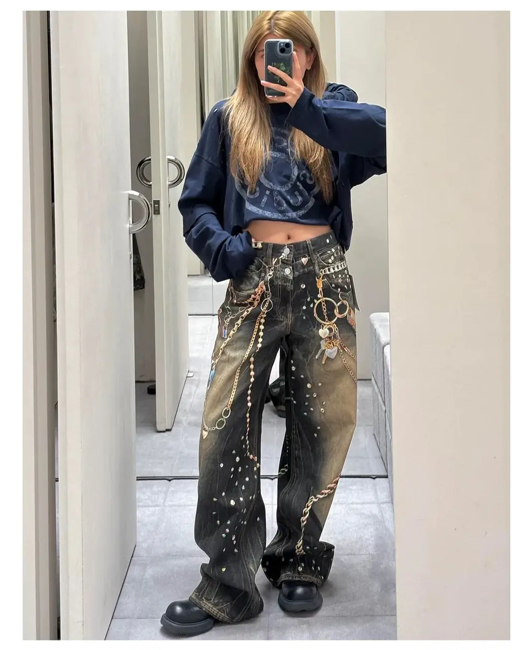 【現貨】【2026新年福利】Acne Studios 26SS 新年限定 黑金鍊條3D印花 牛仔褲工裝褲 1981M