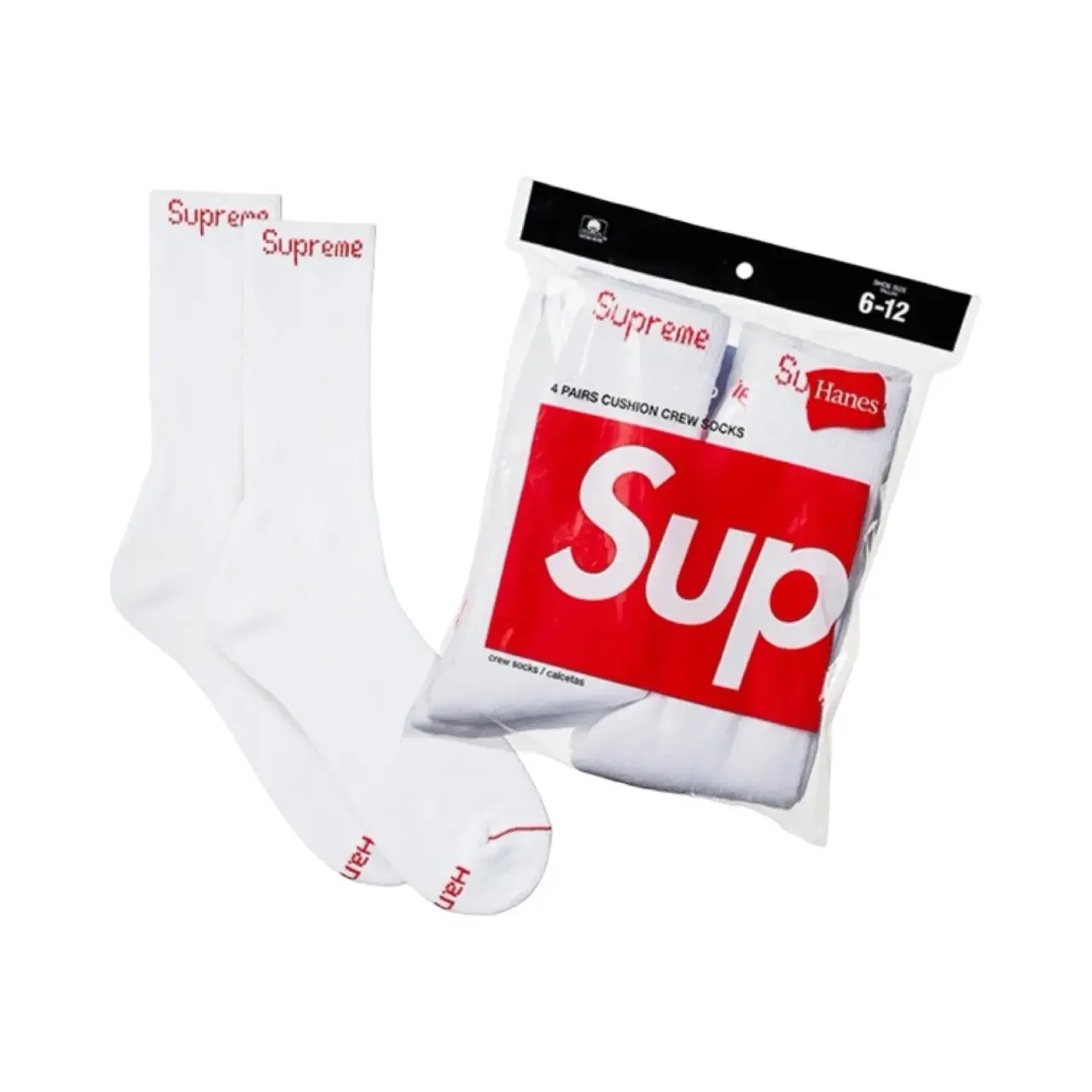【現貨】【雙11新品】Sup x Hanes 聯名經典 純棉襪子中筒襪棉襪長襪 一組四雙 黑/白