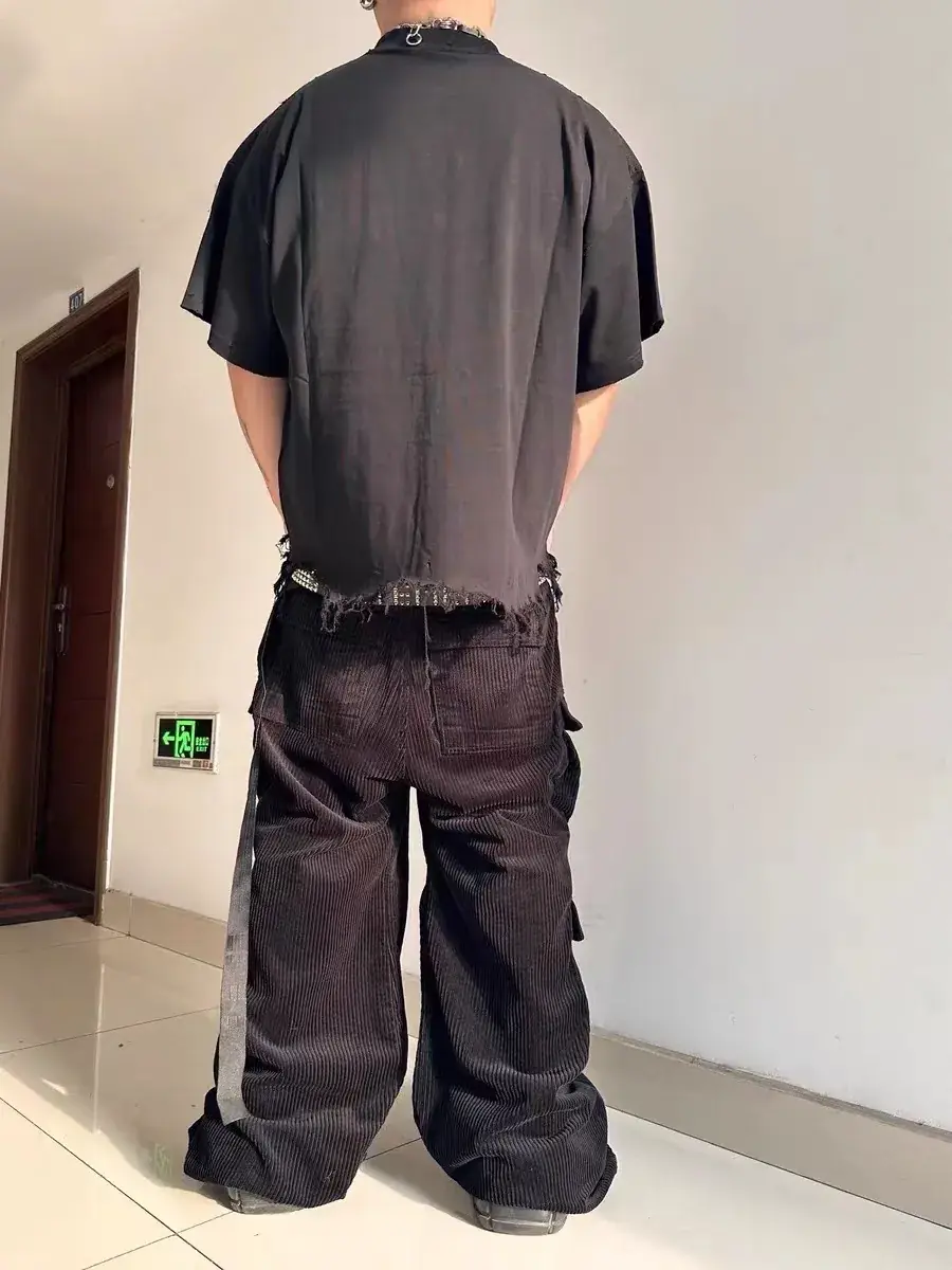 巴黎 BLC 24SS 水洗糜爛流蘇下擺破壞 雙環刺繡logo 短袖T恤 小領口BOXY短寬版型
