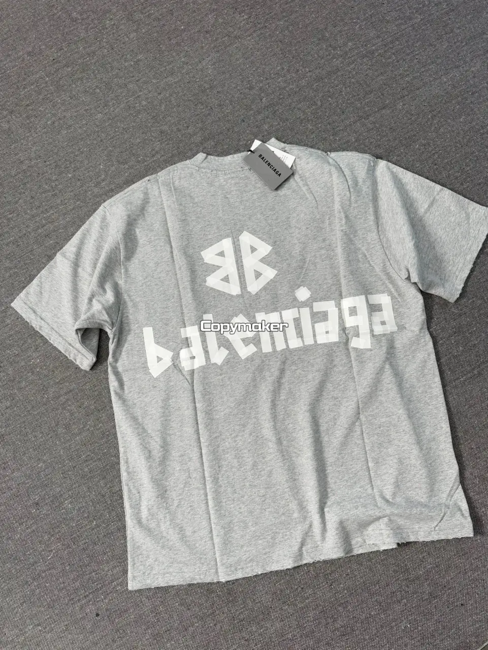 【現貨】巴黎 BLC 25SS 秀款 膠帶 繃帶logo 水洗做舊 破壞 短袖T恤 灰色