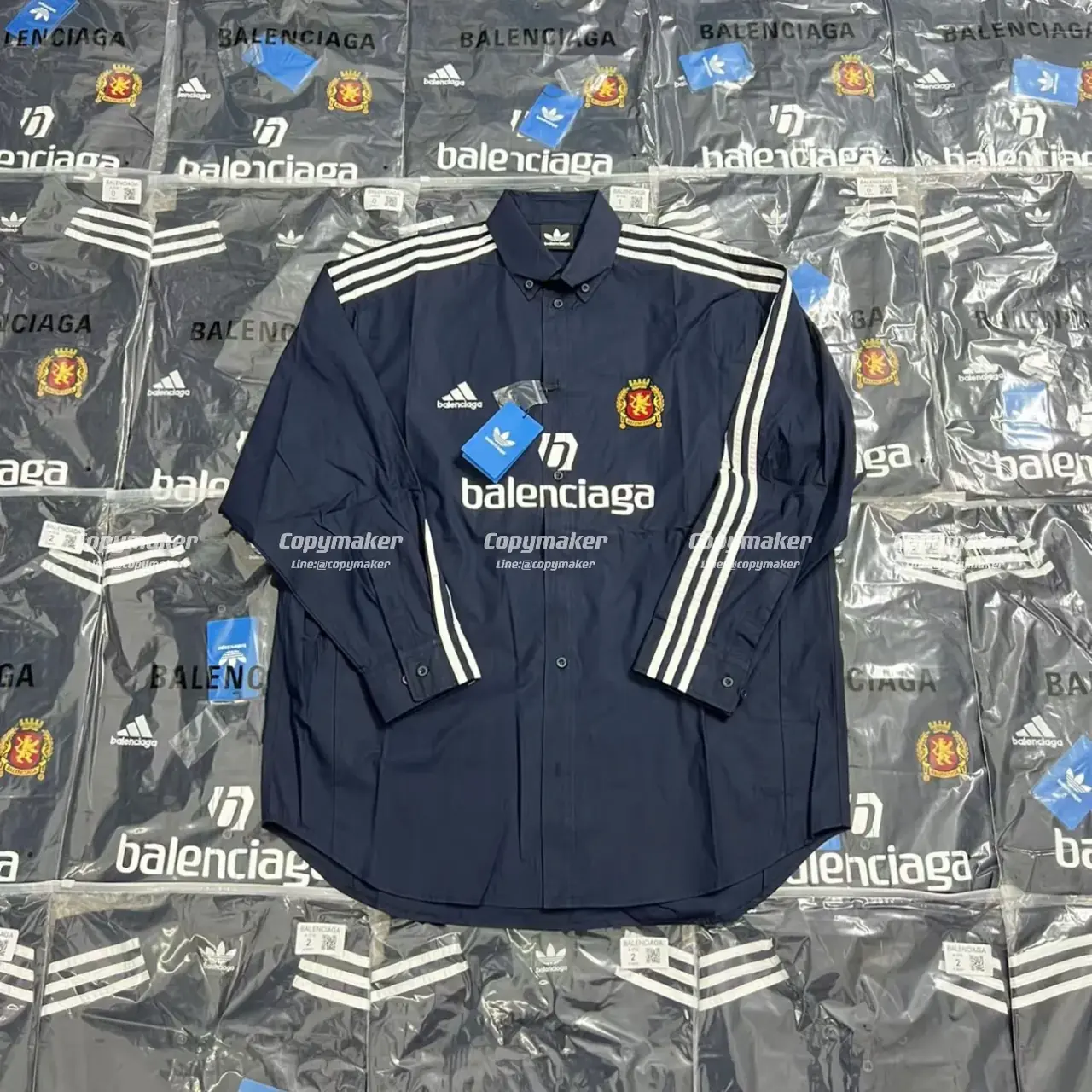 巴黎 BLC x AD 聯名 23SS 秀款 條紋復古 經典刺繡 曼聯 長袖襯衫 夾克外套