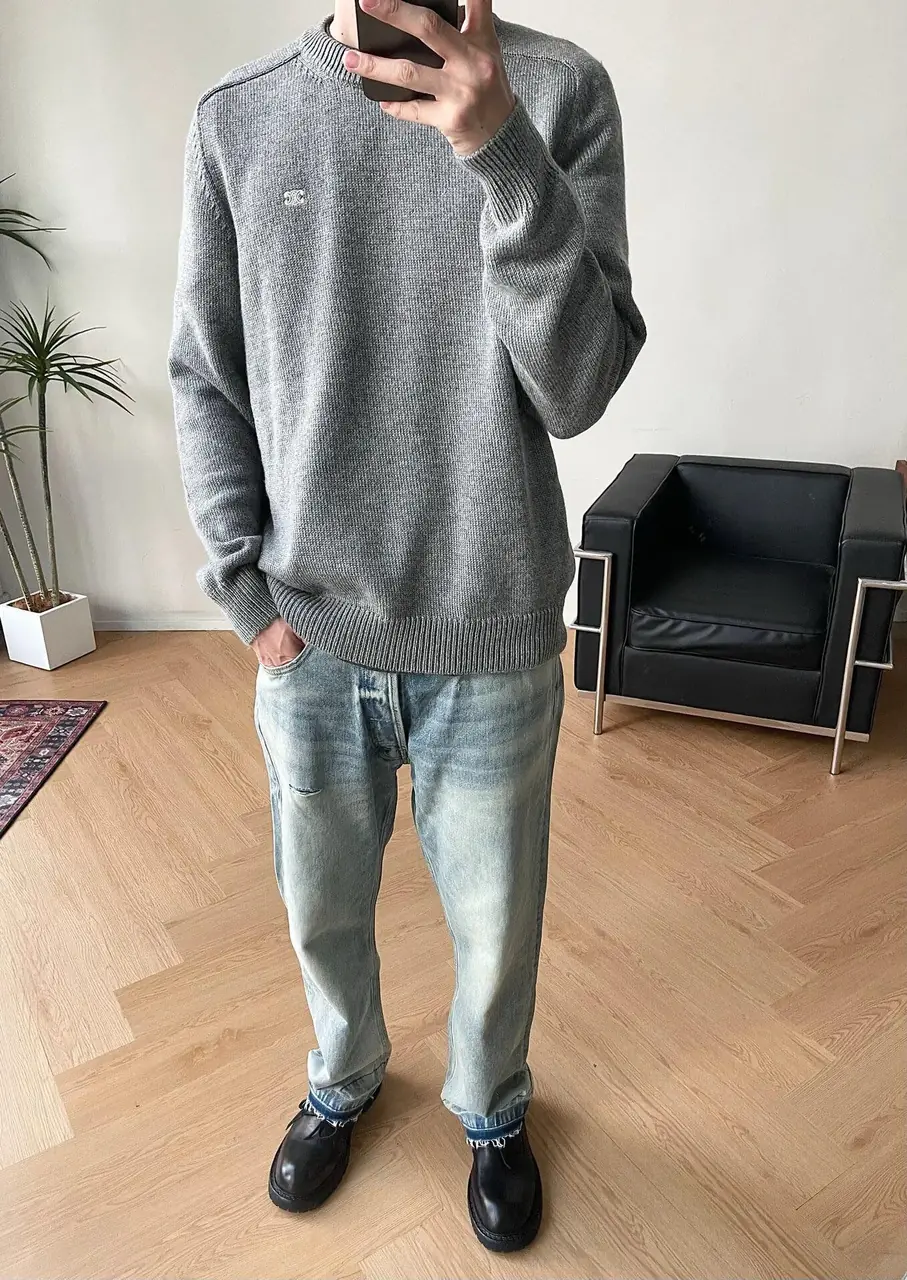 CELIN 22FW 素色小logo刺繡 圓領毛衣衛衣大學T長袖 針織