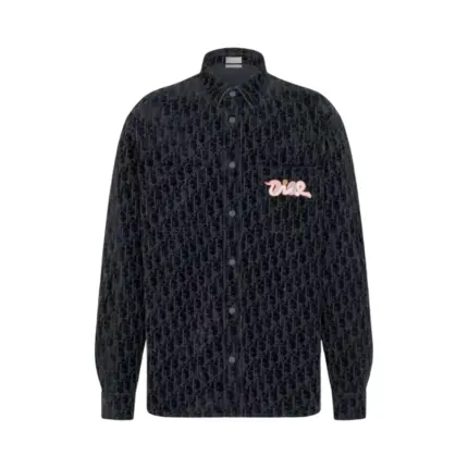 【現貨】【福利回饋】D1OR x KAWS Oblique 滿版logo 滿印 反毛皮麂皮襯衫夾克外套 活性黑