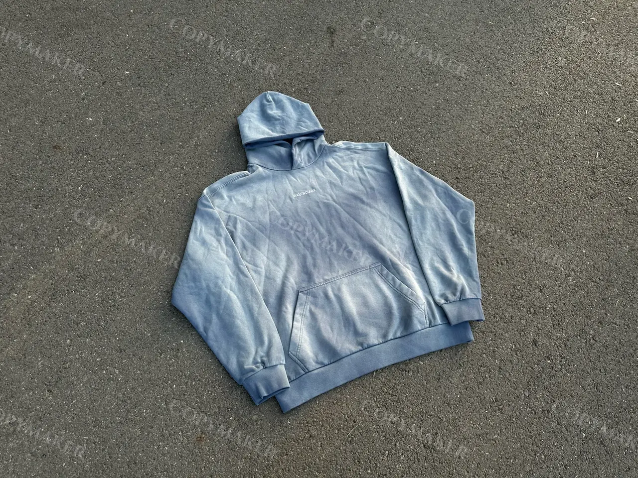 巴黎 BLC 23FW 經典logo 水洗做舊褪色 漸變漸層霧霾藍 帽T連帽衛衣帽衫