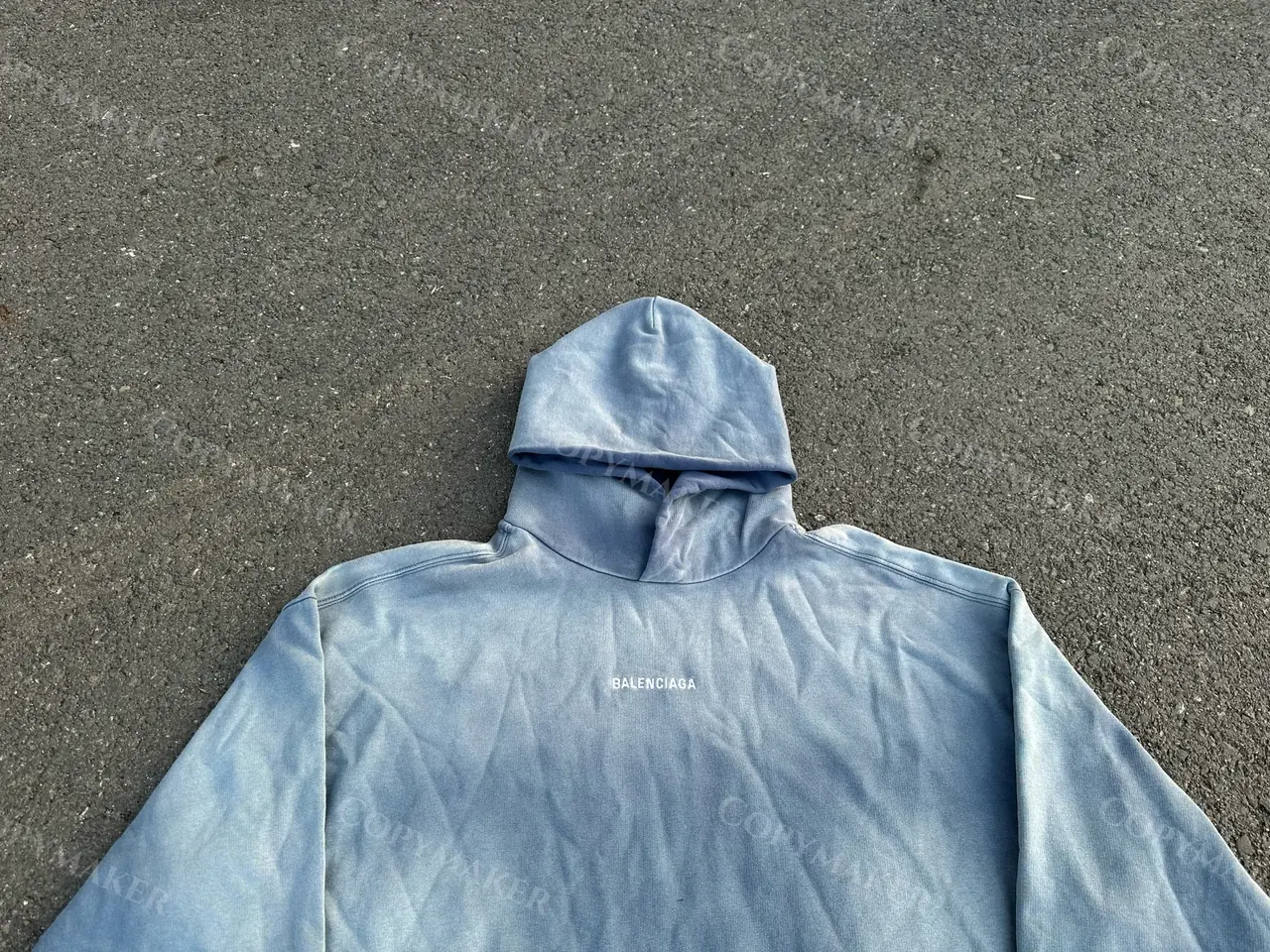 巴黎 BLC 23FW 經典logo 水洗做舊褪色 漸變漸層霧霾藍 帽T連帽衛衣帽衫