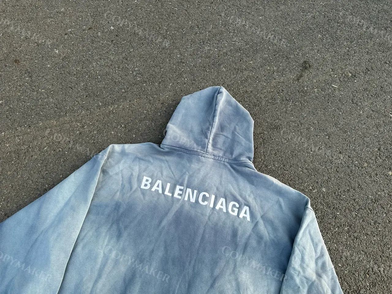 巴黎 BLC 23FW 經典logo 水洗做舊褪色 漸變漸層霧霾藍 帽T連帽衛衣帽衫
