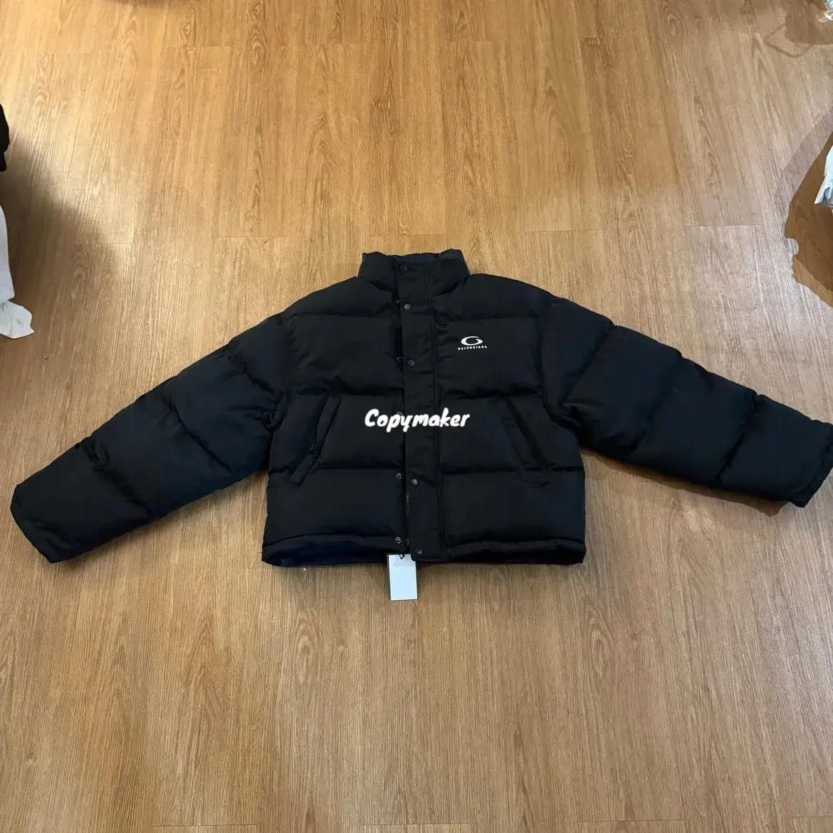 巴黎 BLC 24FW 雙面穿 刺繡小logo 別針 類羽絨棉服夾克外套 黑色/深藍色