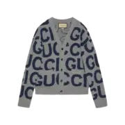 GUC 23FW 經典大字母嵌花 純羊毛 針織衫毛衣外套開衫：圖片 2
