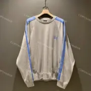 Needles x BEAMS 20FW 蝴蝶刺繡 復古織帶 大學T圓領衛衣長袖 灰拼接藍色：圖片 3