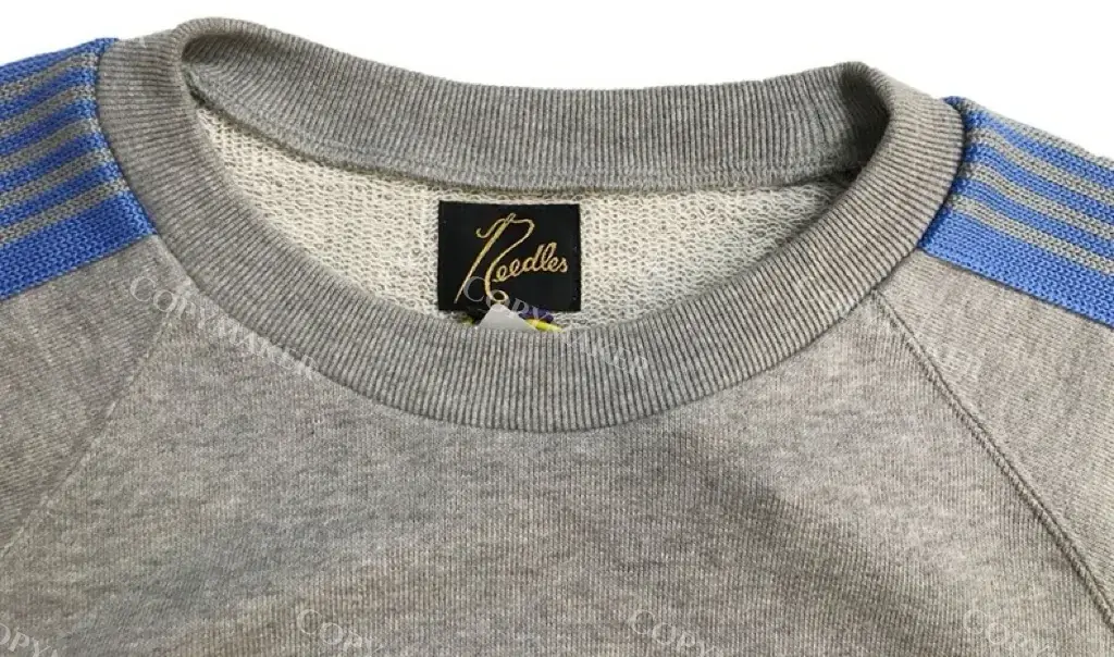 Needles x BEAMS 20FW 蝴蝶刺繡 復古織帶 大學T圓領衛衣長袖 灰拼接藍色