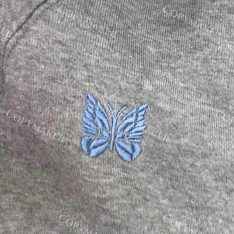 Needles x BEAMS 20FW 蝴蝶刺繡 復古織帶 大學T圓領衛衣長袖 灰拼接藍色