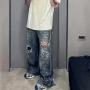 巴黎 BLC 23FW Baggy 水洗糜爛破洞大破壞泥染 丹寧牛仔褲 直筒褲 長褲：圖片 5